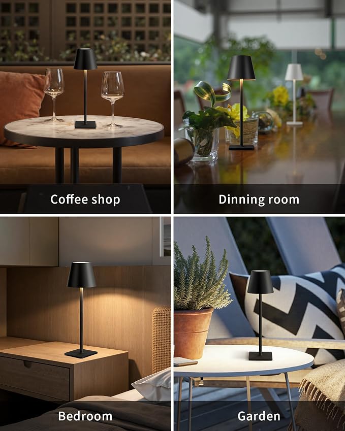 KDG 2 Pack Cordless Black Table Lamps, Rechargeable Portable LED Desk Lamps | - Image 6