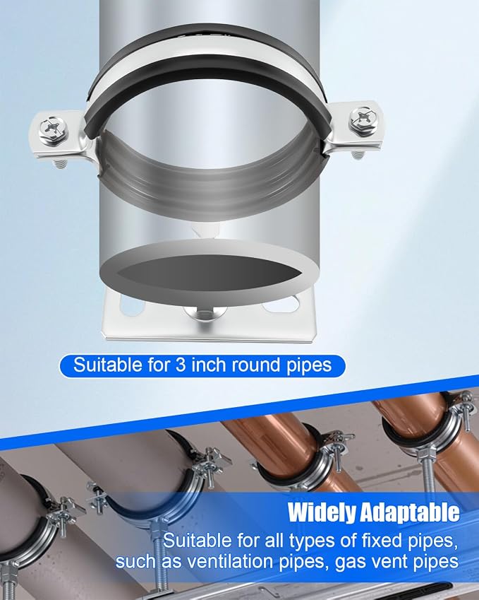 2 Pcs 3 Inch Pipe Bracket, Adjustable Split Ring Hanger Vent Wall Strap Kit | - Image 2