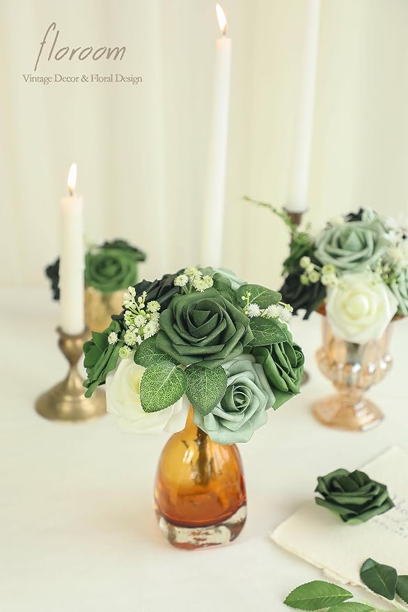 Artificial Flowers 50pcs Real Looking Elf Green Foam Fake Roses - Image 5