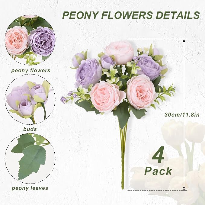 4 Packs Peonies Artificial Flowers - Image 4