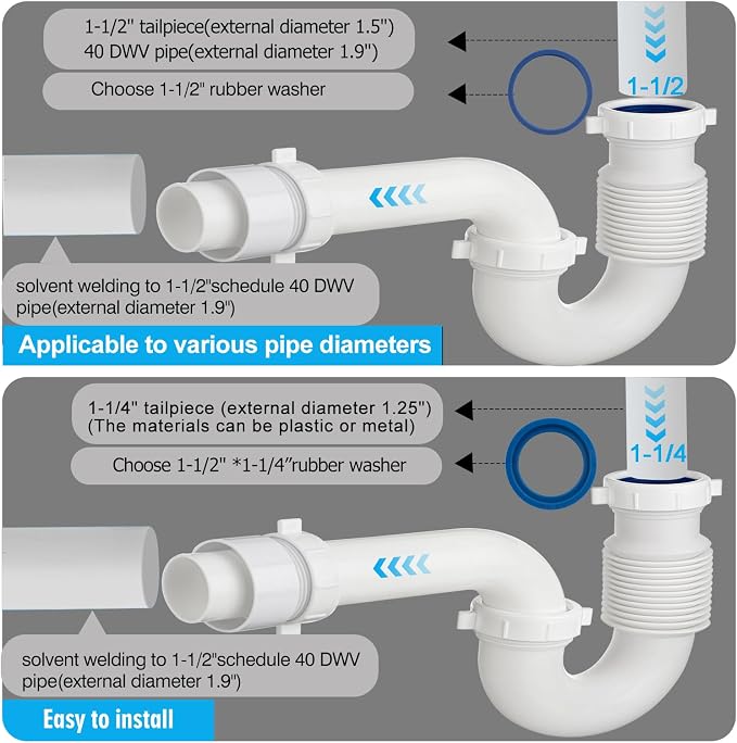 eflyefly 1-1/2 inch P Trap Kitchen Bathroom Sink Drain Kit - Image 4