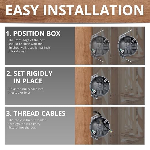 HXH 20 Cu. in. 1-Gang Round Ceiling Electrical Box | PVC Round Outlet Box - Image 5