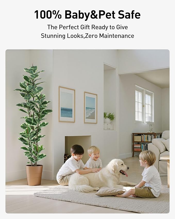FLOWORLD Artificial Rubber Tree Plant 7ft Tall Faux Ficus Tree Potted Fake - Image 6