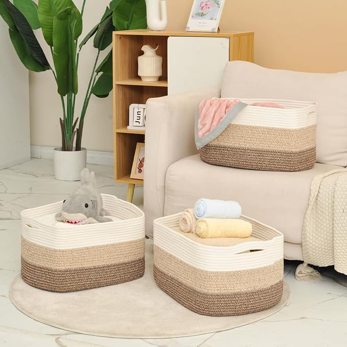 ICERZCZ Large Storage Baskets for Organizing Shelves, Woven Cotton Rope Bins - Image 6