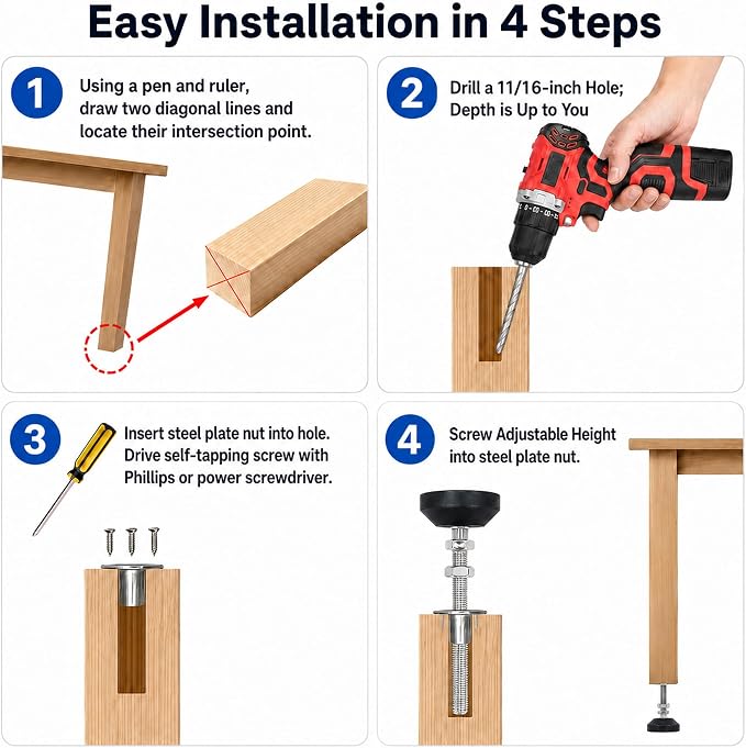 M12 Adjustable Leveling Feet, 4 Pack, 20° Swivel Base - Image 4