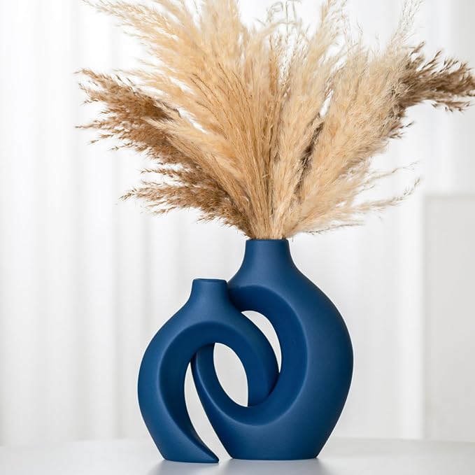 Lvases Snuggle Hollow Ceramic Flower Vaseof 2, Matte Navy Blue Home Decor | by modernhomedecoration