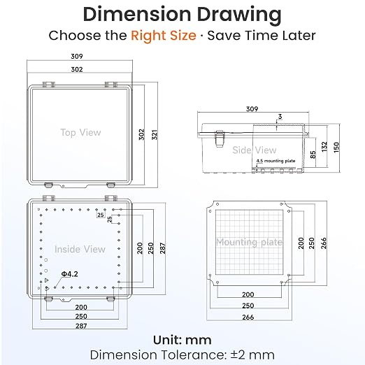 QILIPSU Waterproof Junction Box, IP66 Outdoor Electrical Enclosure, UL94 V-0 - Image 2