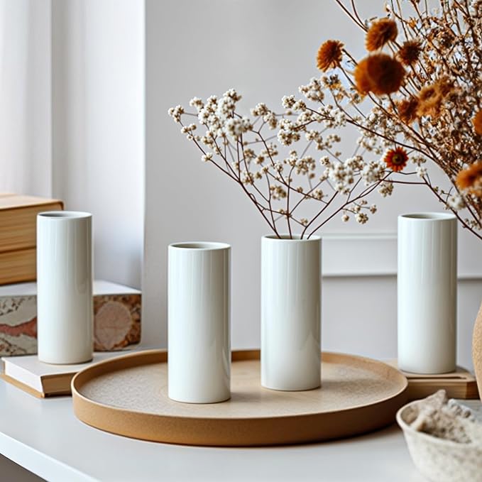 5.51'' Small Modern White Ceramic Vase Set of 10 - Image 6