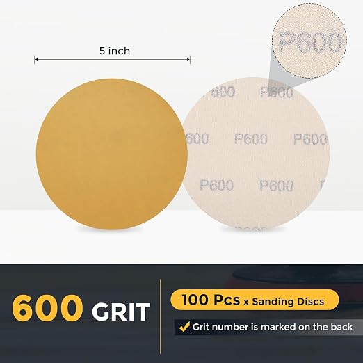HARFINGTON 100 Pcs 5 Inch Sanding Discs 600 Grit Yellow Aluminum Oxide | Hook - Image 2