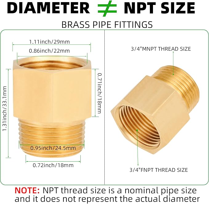 Brass Pipe Fitting, 3/4 Inch NPT Male to 3/4 Inch NPT Female Brass Pipe Hose - Image 2
