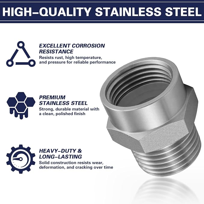 1/2" G Female to 1/2" NPT Male Adapter, Stainless Steel Pipe Fitting, BSP to - Image 4