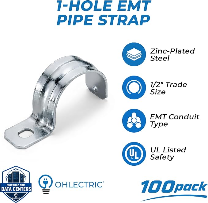 Heavy Duty Pipe Strap Zinc-Plated Steel EMT Conduit Clamps - Image 2