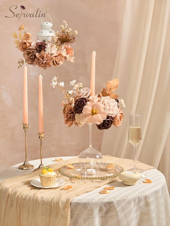 Serwalin Brown & Apricot Artificial Flowers, Silk Fall Flowers - Image 6