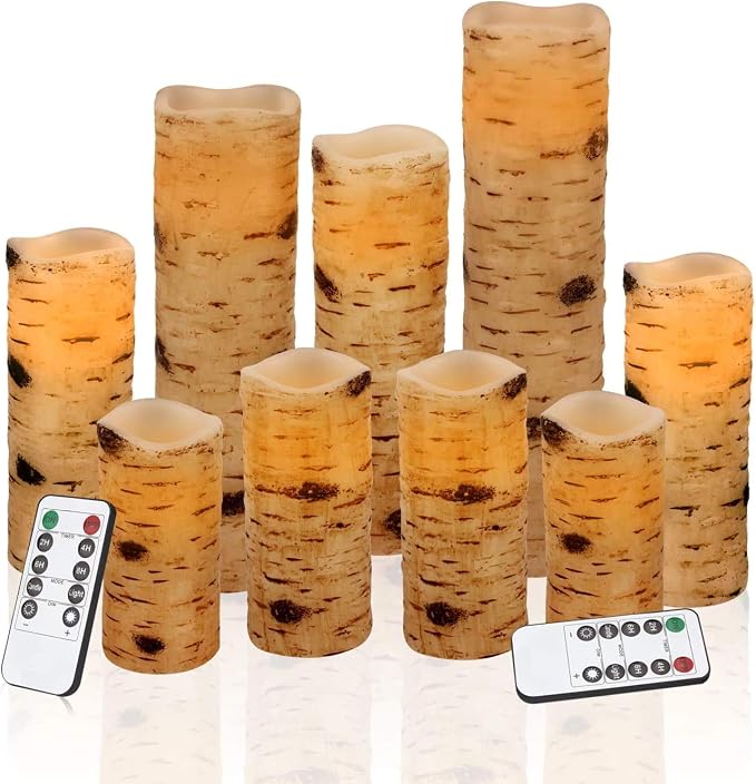 Flameless Candles Birch Bark Effect Battery Operated Candles 4" 5" 6" 7" 8" 9" - Image 8