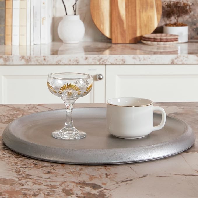 DN DECONATION Silver Ottoman Tray, Large Round Decorative Trays - Image 4