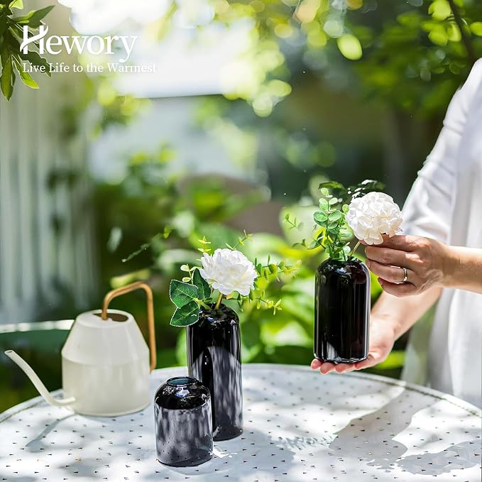 Hewory Glass Bud Vases for Flowers: 12PCS Modern Black Small Vases Bulk | Mini - Image 3