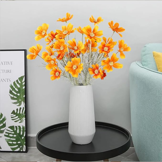 6PCS Cosmos Faux Flowers 24'' Orange Fake Flowers Artificial Daisies Silk - Image 2
