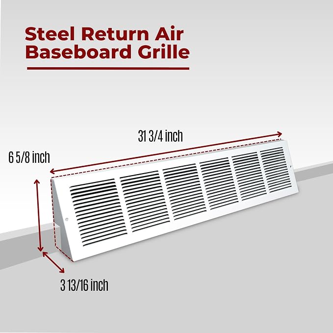 Fits 30x6 Duct Opening | Steel Triangular Baseboard Return Air Grille by Handua - Image 2