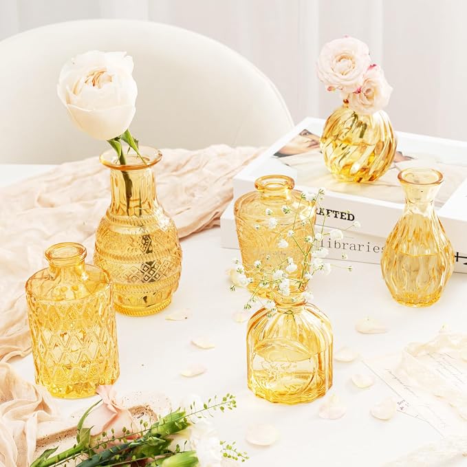 Clear Topaz Glass Bud Vase Set of 14 Pcs, Small Bud Vases in Bulk, Glass - Image 8