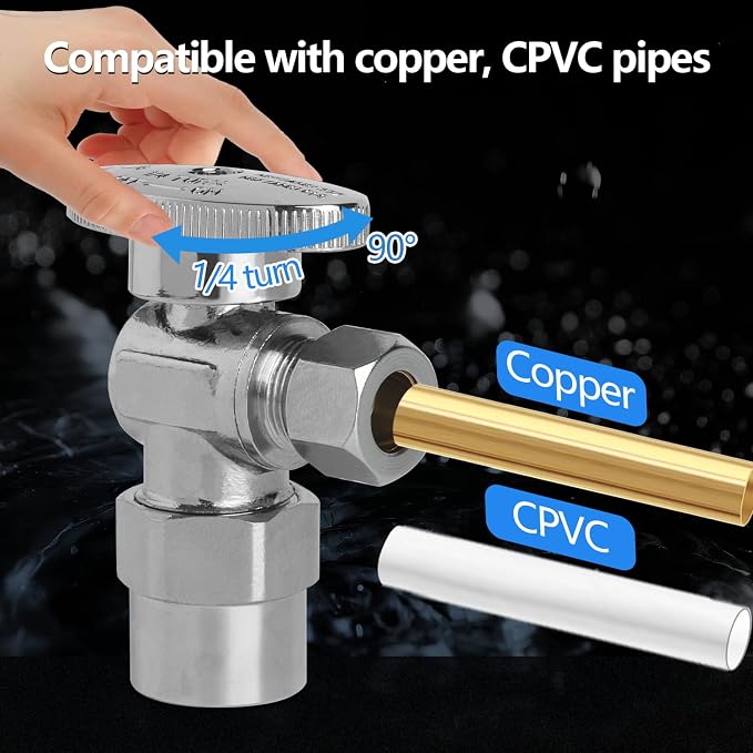 WiseWater Angle Stop Valve 1/2" CPVC x 3/8" Compression | Quarter Turn - Image 3