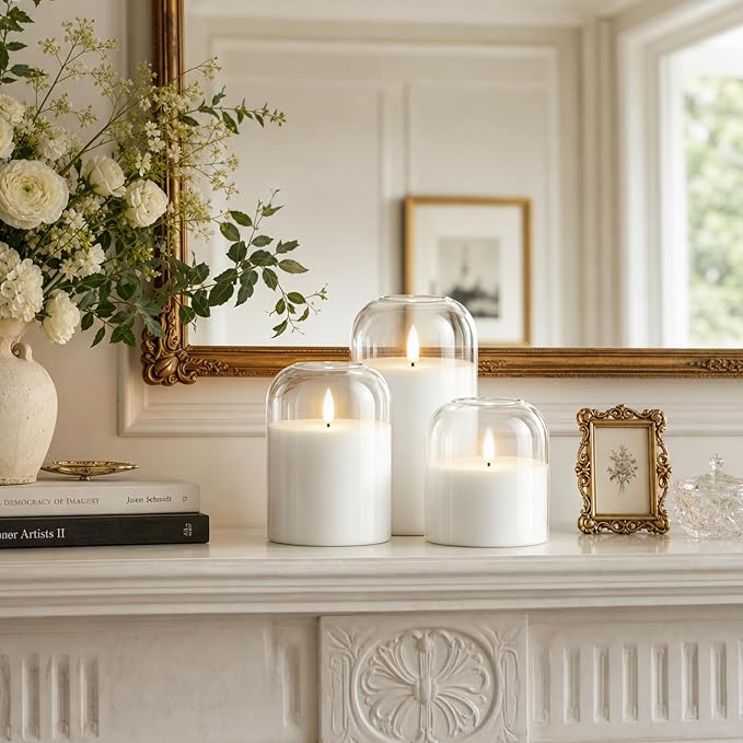 Classic White Glass Flameless Candle, LED Pillar Candles Battery Operated | - Image 2