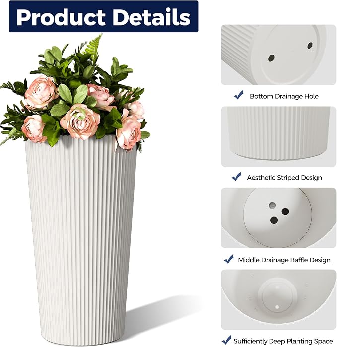 24" Tall Planters for Outdoor Plants Set of 2 - Image 4