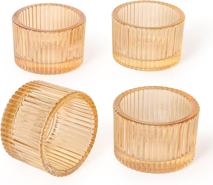 4 Pack Tealight Gold Candle Holders, Votive Tea Light Candle Holder Glass | by LOVELIGHTLOVELIFE