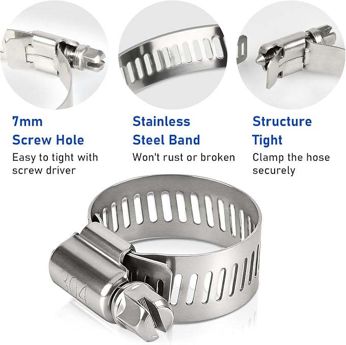 1 Inch Hose Clamp, 20 Pack Stainless Steel Hose Clamps - Image 3