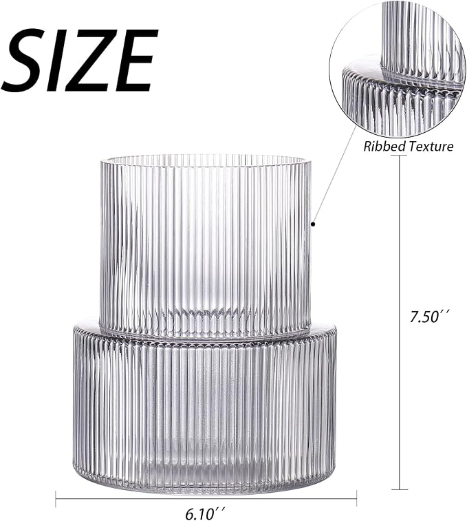 Black Glass Vase, Ribbed Glass Vase - Image 7