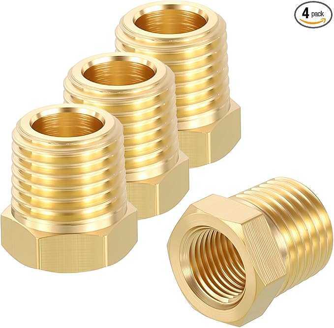 4 Pack Male to FeMale Adapters, 1/4" MNPT x 1/8" FNPT Threaded Brass Hex by Rebower