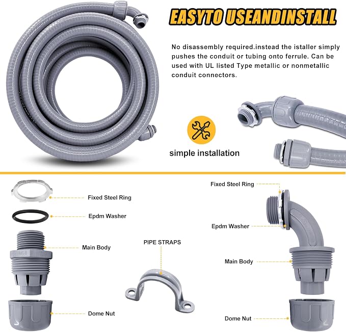 1/2 inch 150 Foot Liquid-Tight Conduit and Connector Kit, Flexible Non Metallic - Image 4