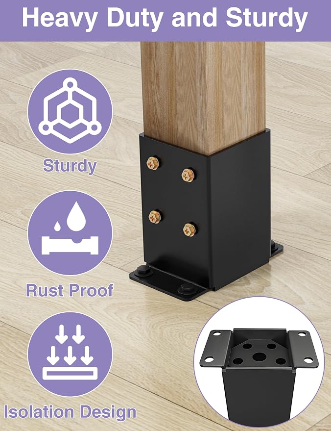 4 PCS Metal 4x4 Post Base, Inner Size 3.5"x3.5" Post Bracket | Heavy Duty - Image 4