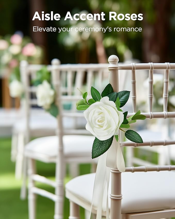 InnoGear White Roses Artificial Flowers 100 Pcs Fake Velvet Silk Floral | Bulk - Image 7