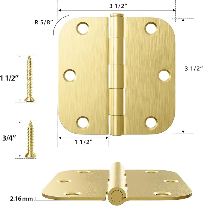 HOSOM 36 Pack Brushed Brass Door Hinges 3.5 Inch - Image 2