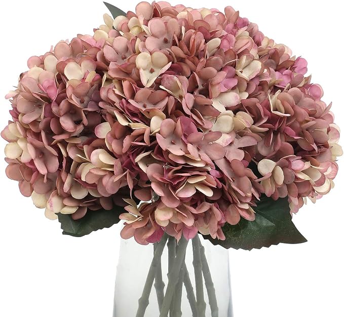 Kimura's Cabin 6pcs Fake Hydrangea Vintage Artificial Flowers, Fall Pink | Silk by WeddingPartyArrangementBouquetsDecorationArtificialFlowers