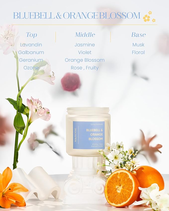 M&SENSE Bluebell Orange Blossom Scented Candle | 11.6oz Natural Soy Wax | - Image 2