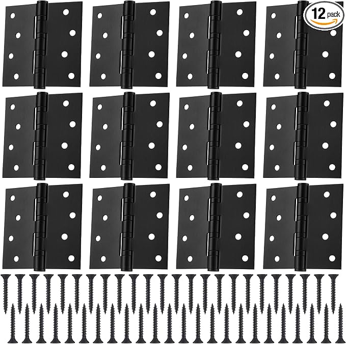 12 Pcs Black 4'' Ball Bearing Door Hinges, Square Corner | Stainless Steel by Yaocom