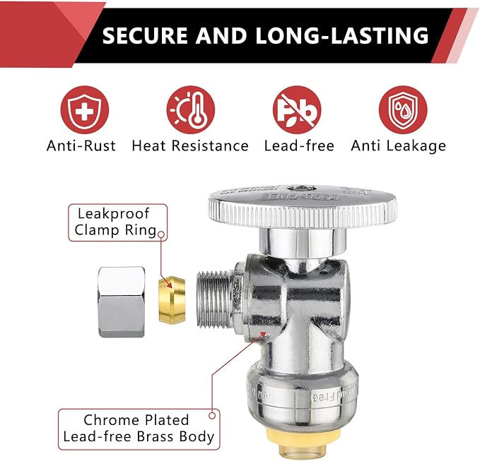 5PC EFIELD Push Fit Angle Stop Valve, 1/2 Push x 3/8 Inch Compression | 1/4 - Image 5