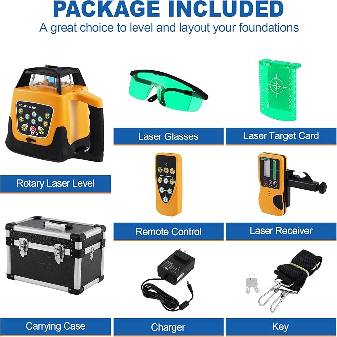 360° Self-Leveling Green Beam Rotary Laser Level Kit w/Tripod+Grade Rod | Remote - Image 2