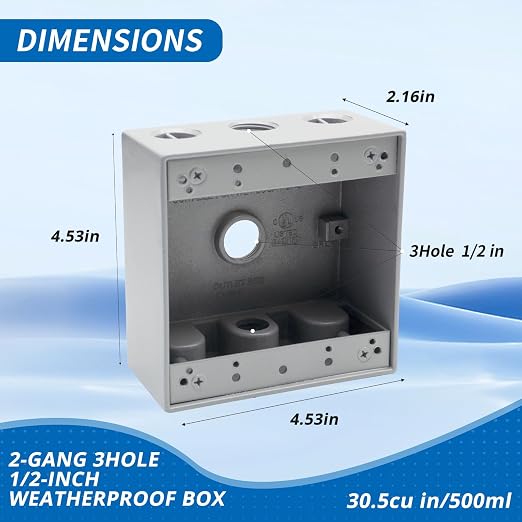 Double Gang 3-1/2" Outlet Weatherproof Box, 3 Pack, CUL Listed | Used in Branch - Image 2