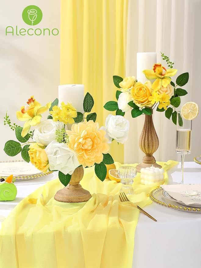 Alecono Yellow Artificial Flowers, Silk Fake Roses Floral Set | - Image 4