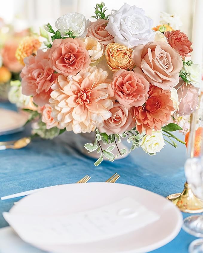 FACINOC Roses Artificial Flowers Orange Fake Flower - Image 3