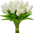 Mandy's 28pcs Artificial Cream Tulips | 13.5 Inch Lifelike PU Tulips Faux by Mandys