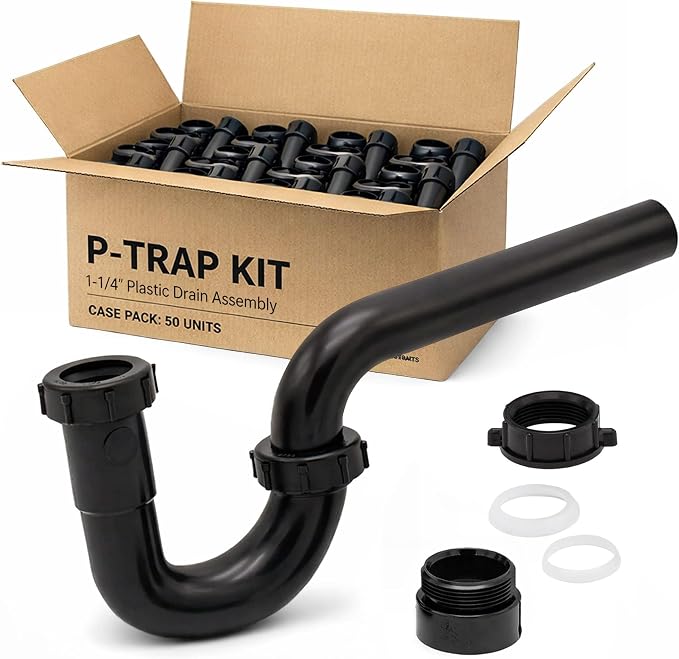 50 Pack 1-1/4 Inch P-Trap Kit, Polypropylene Tubular by JBProducts