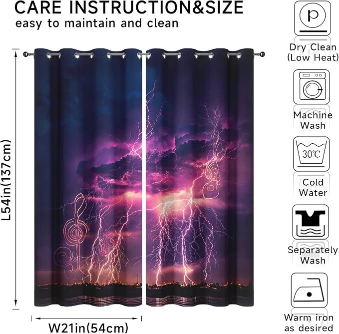 Thunderstorm Curtains for Bedroom Decor, Treble Clef Drapes Grommet Window - Image 7