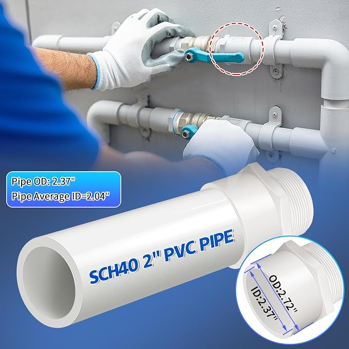 5Pcs White PVC Pipe Fittings, 2inch NPT Male Thread Pipe Fitting Adapter - Image 3