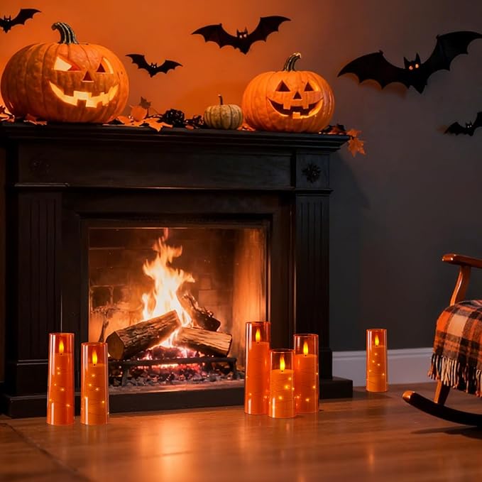 Raycare 9 Pcs Orange Halloween Flameless Pillar Candles - Image 4