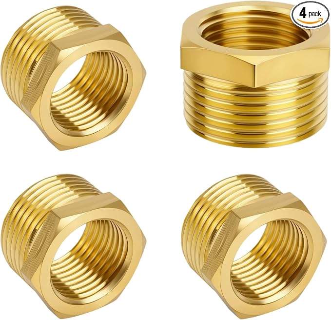 4pcs Brass Reducer Hex Bushing, 3/4" NPT Male to 1/2" NPT Female Heavy Duty by Unknown