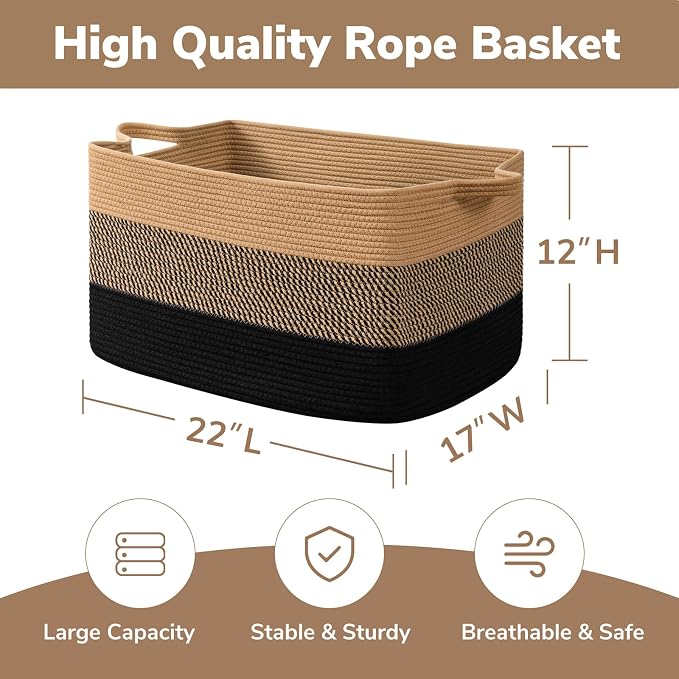 Goodpick 75L Large Woven Blanket Basket, Pillows & Toys, Living Room & Bedroom - Image 3