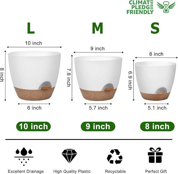 QRRICA Plant Pots 10/9/8 Inch Self Watering Pots, Plastic Flower Pots, Nursery - Image 3